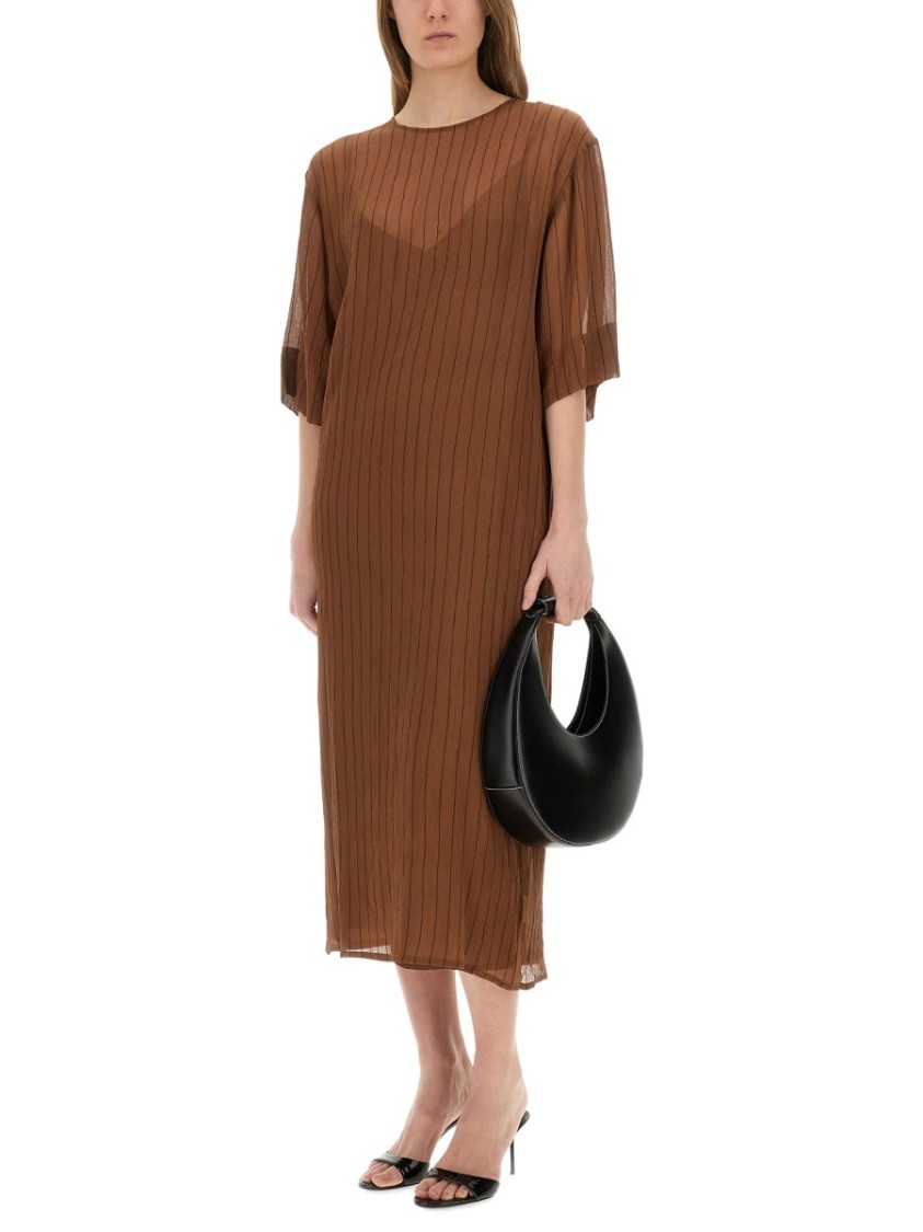 Alysi Brown Silk Midi Dress Bruin