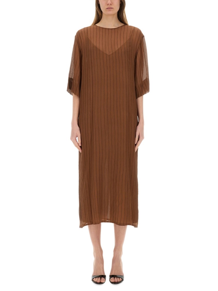 Alysi Brown Silk Midi Dress Bruin