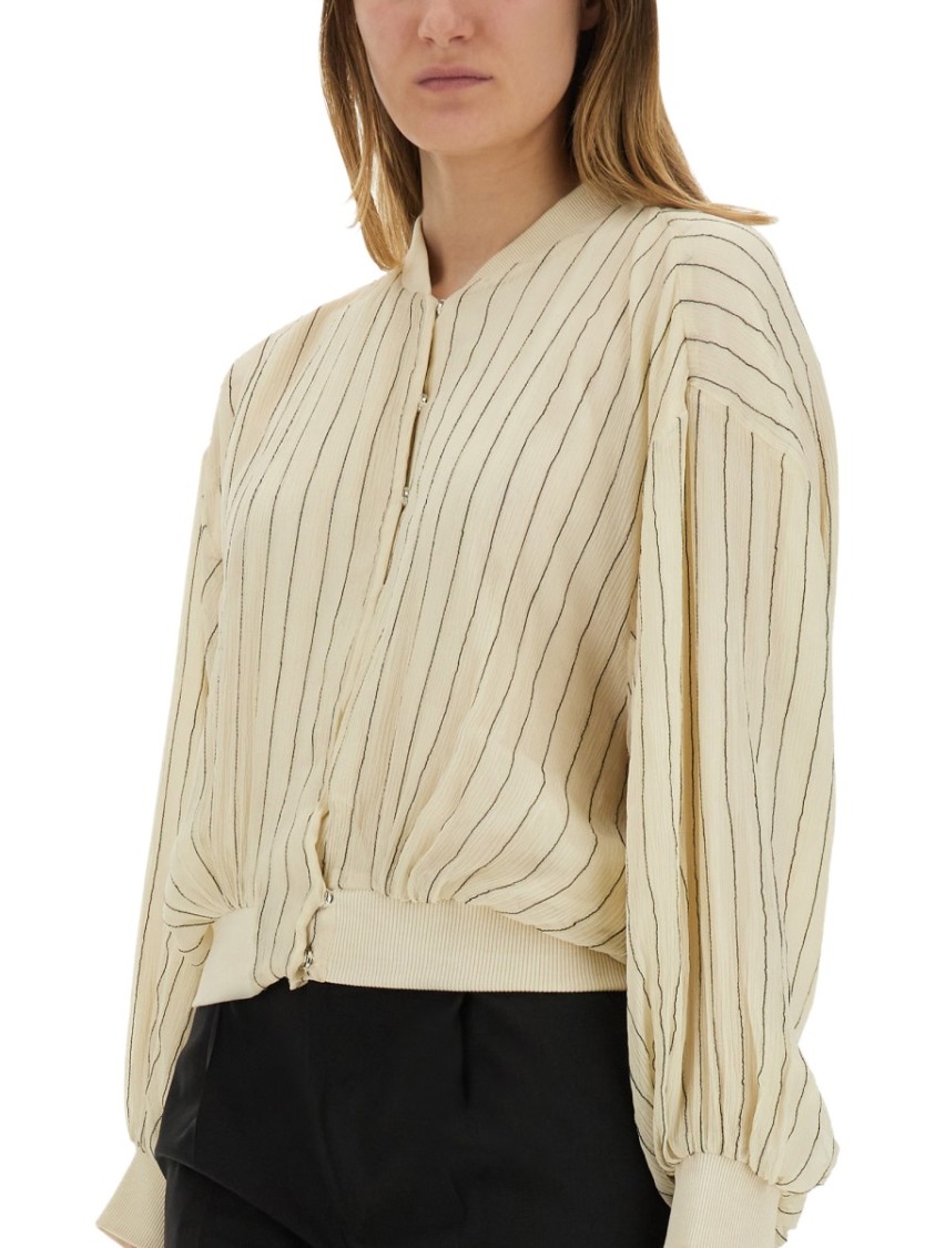 Alysi Silk Bomber Jacket With Subtle Stripes Neutraal