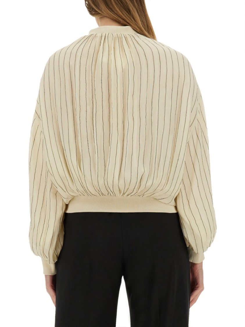 Alysi Silk Bomber Jacket With Subtle Stripes Neutraal