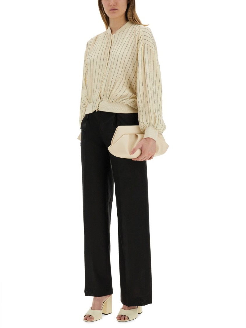 Alysi Silk Bomber Jacket With Subtle Stripes Neutraal