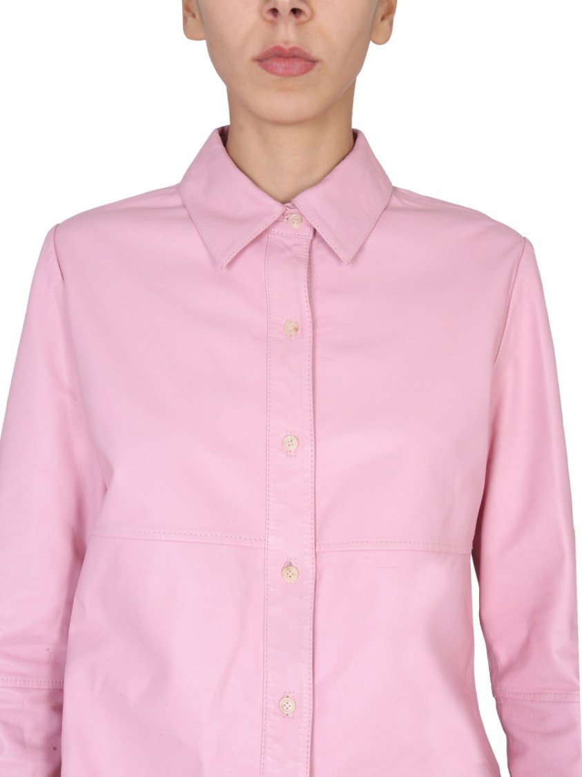 Alysi Pointed Collar Leather Jacket Roze