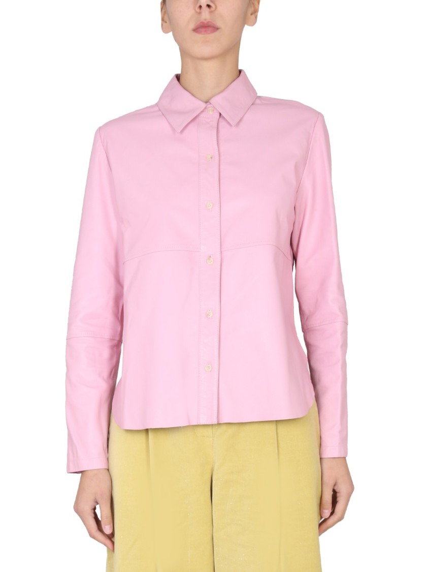 Alysi Pointed Collar Leather Jacket Roze