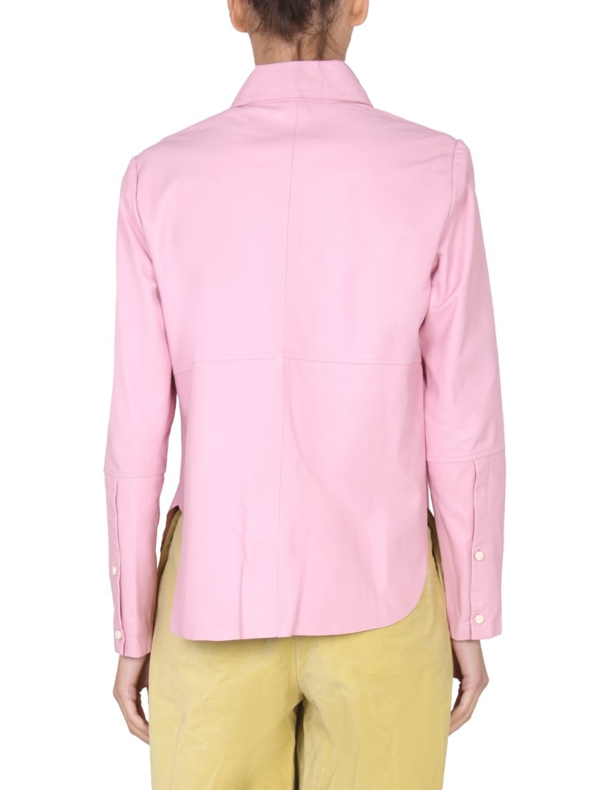 Alysi Pointed Collar Leather Jacket Roze