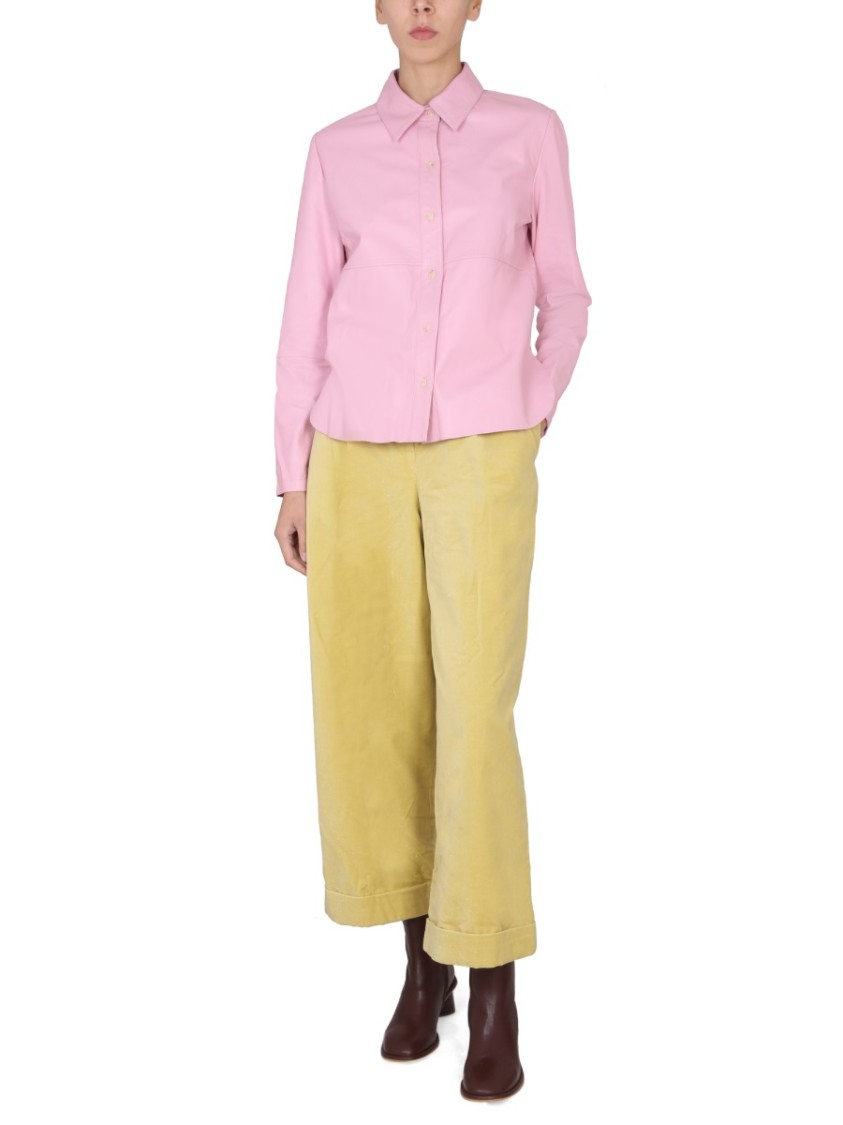Alysi Pointed Collar Leather Jacket Roze