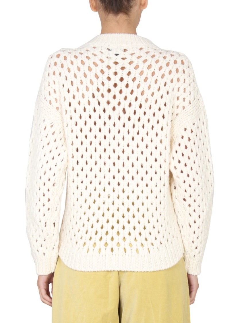 Alysi Cross-Neck Knit Sweater With Ribbed Details Neutraal