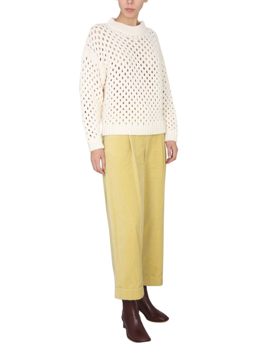 Alysi Cross-Neck Knit Sweater With Ribbed Details Neutraal