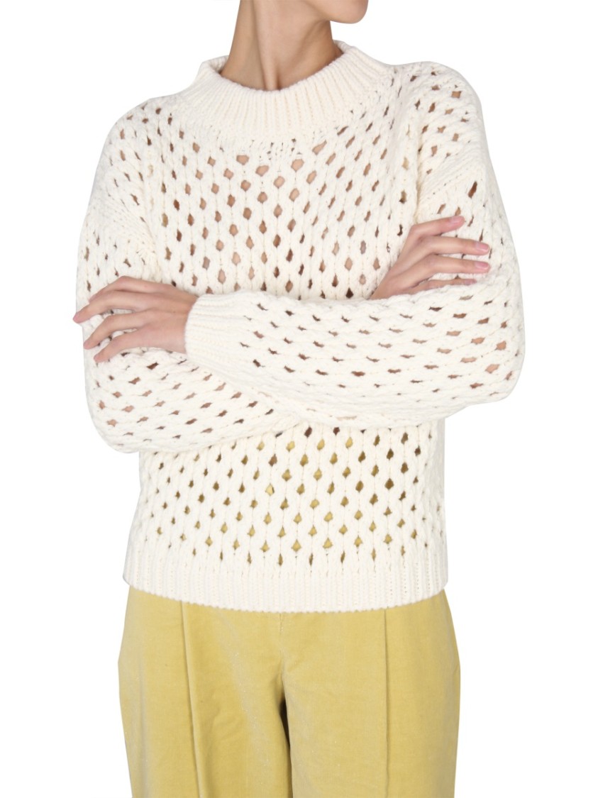 Alysi Cross-Neck Knit Sweater With Ribbed Details Neutraal