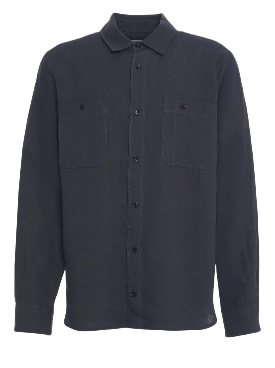 Amaranto Linen Blue Shirt With Chest Pockets And Classic Collar Zwart
