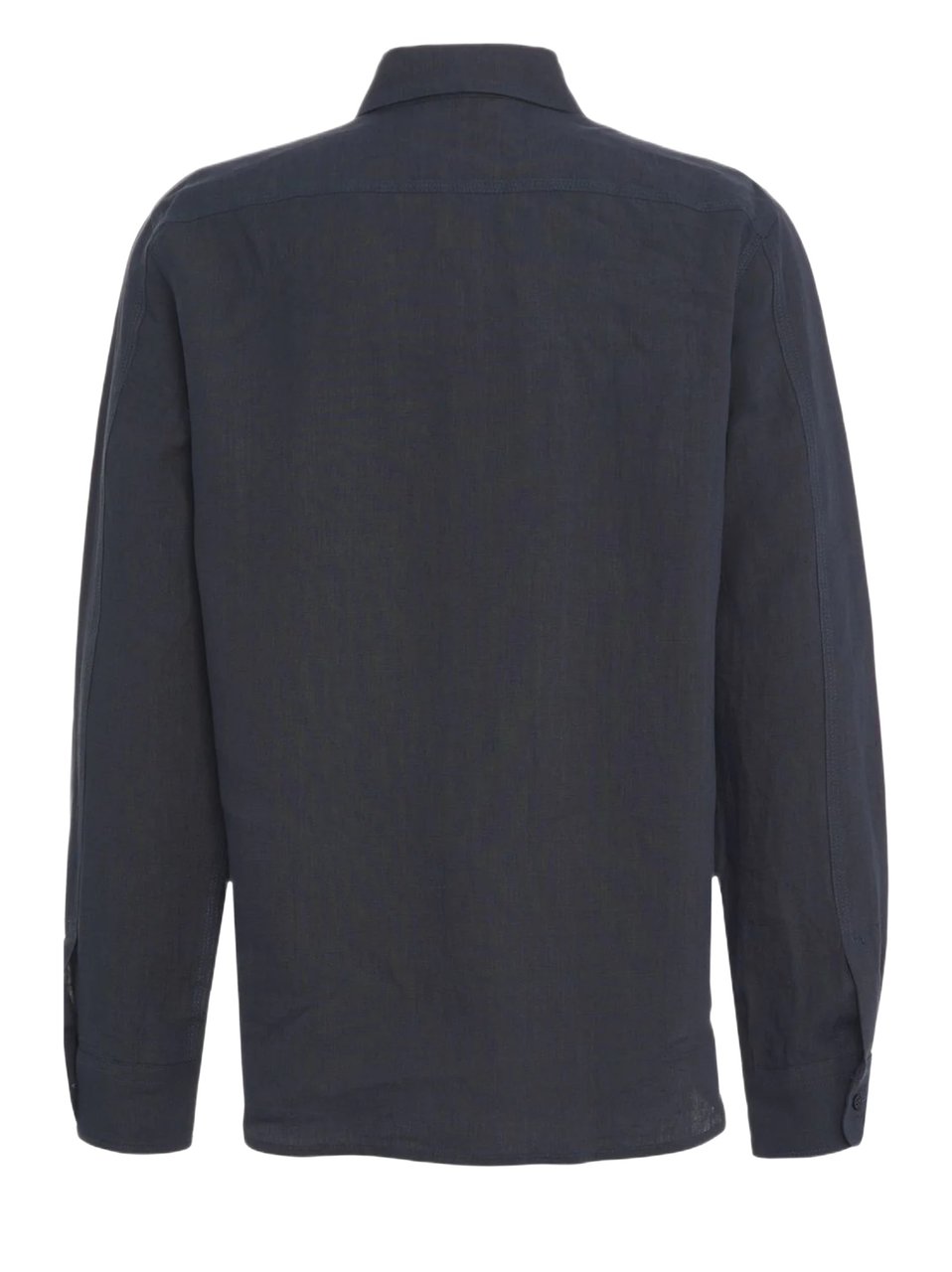 Amaranto Linen Blue Shirt With Chest Pockets And Classic Collar Zwart