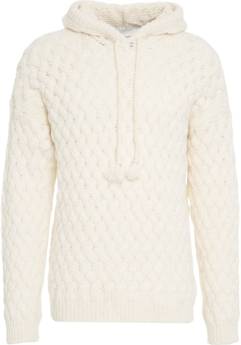 Amaranto Cable knit hoodie Wit