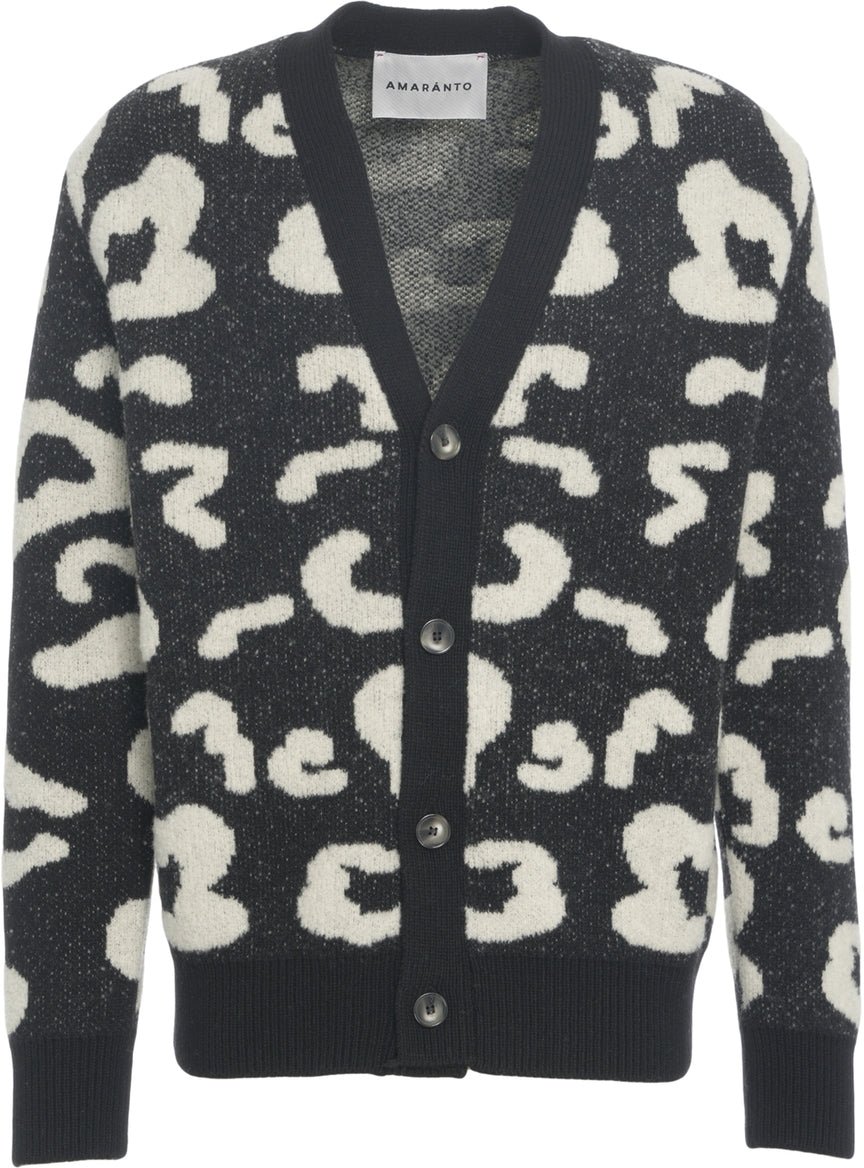 Amaranto Cardigan with animal print Zwart