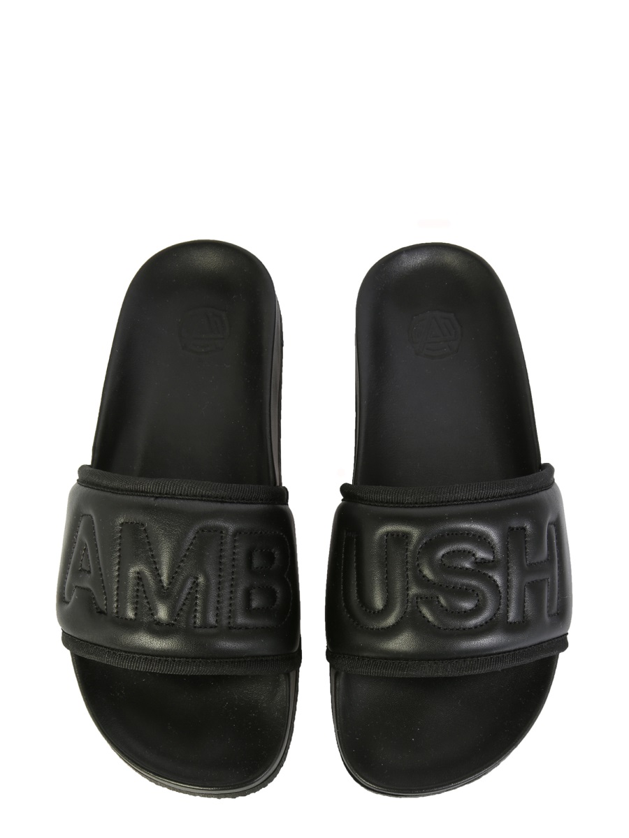 AMBUSH LEATHER SLIDE SANDALS Zwart