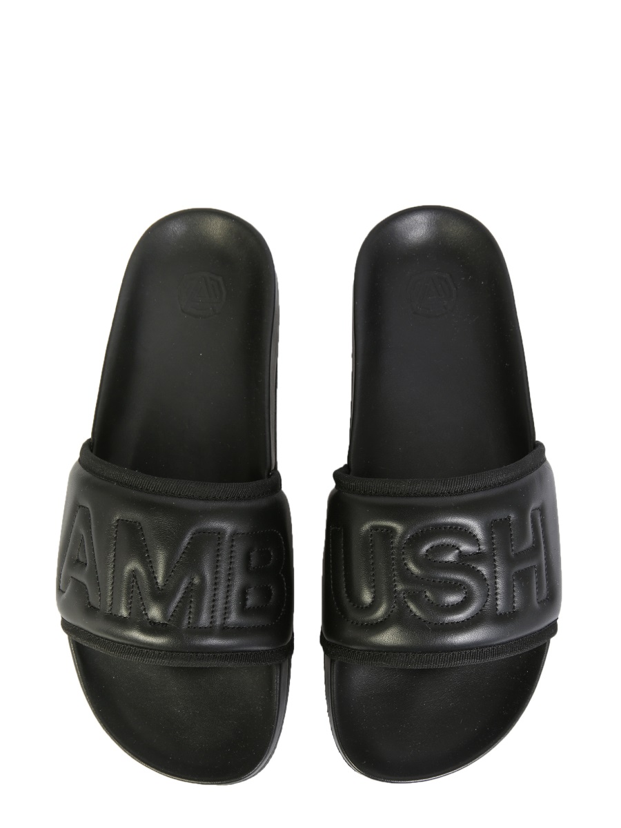 AMBUSH LEATHER SLIDE SANDALS Zwart