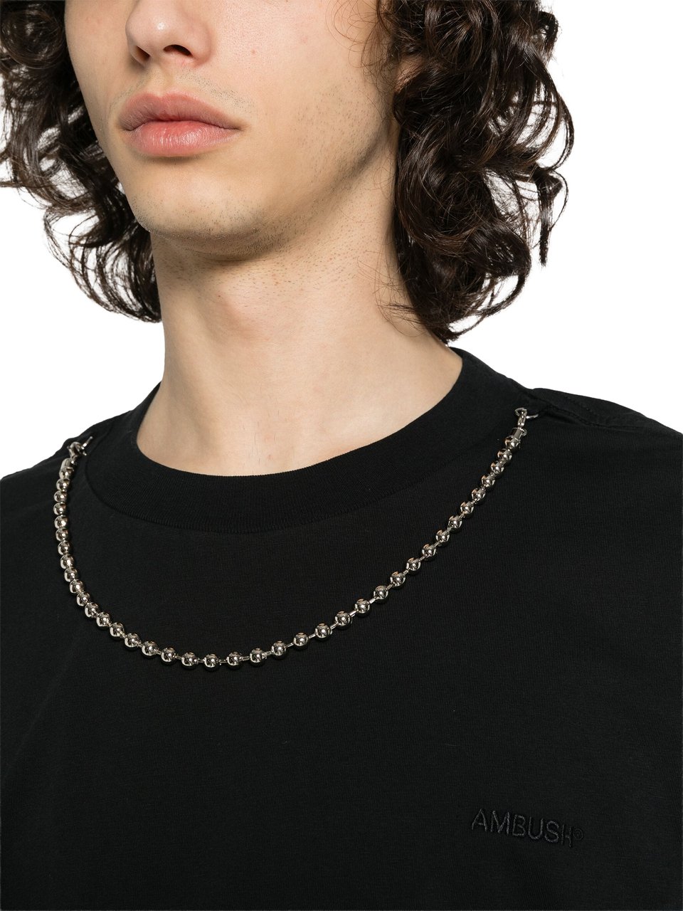 AMBUSH Black Ballchain Detail Organic Cotton T-Shirt Zwart