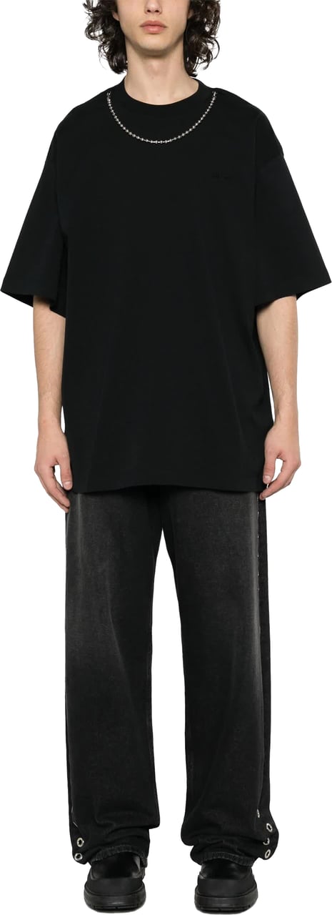 AMBUSH Black Ballchain Detail Organic Cotton T-Shirt Zwart