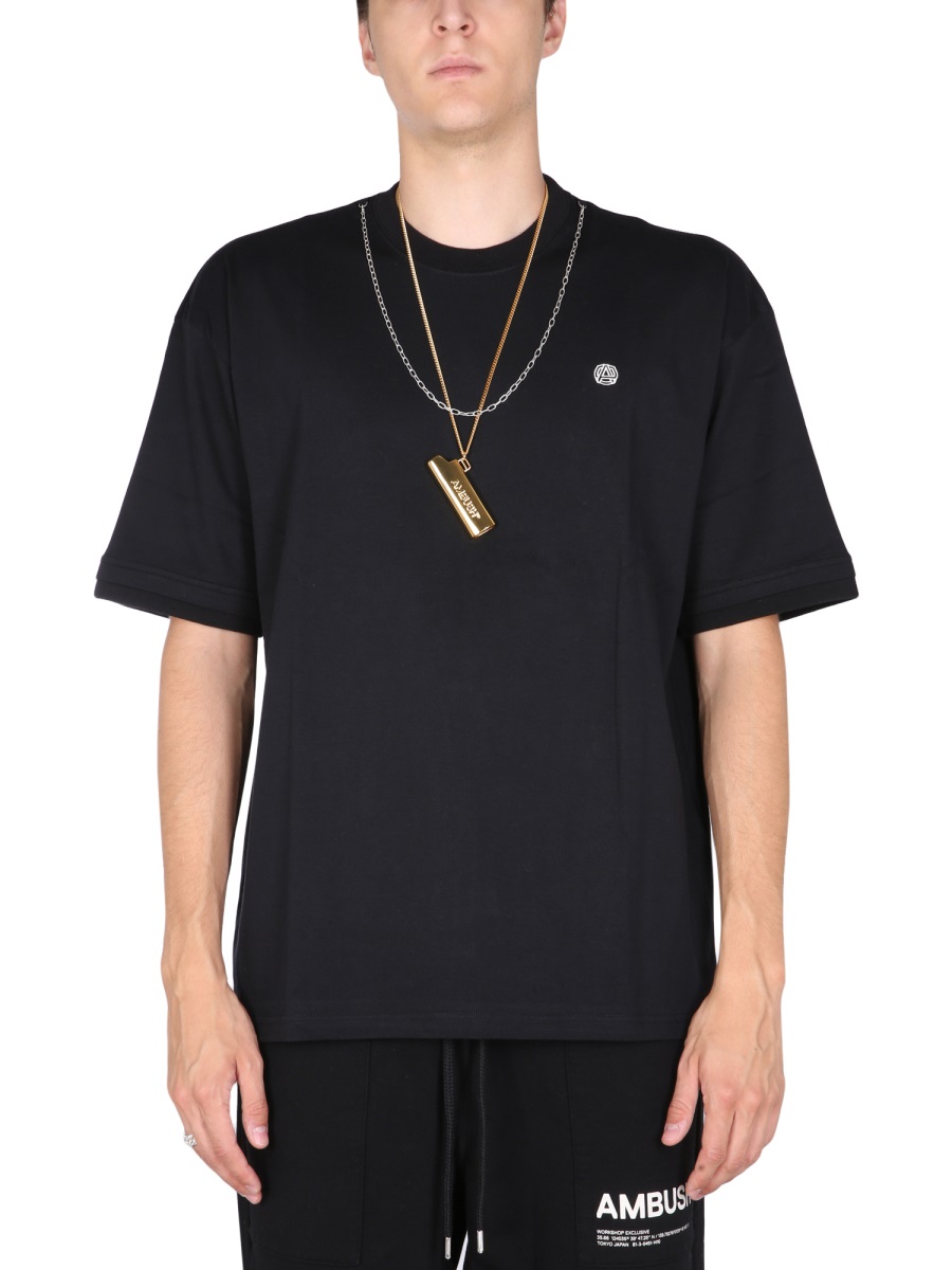 AMBUSH Crew Neck T-Shirt with Iconic Chain Embroidery Zwart