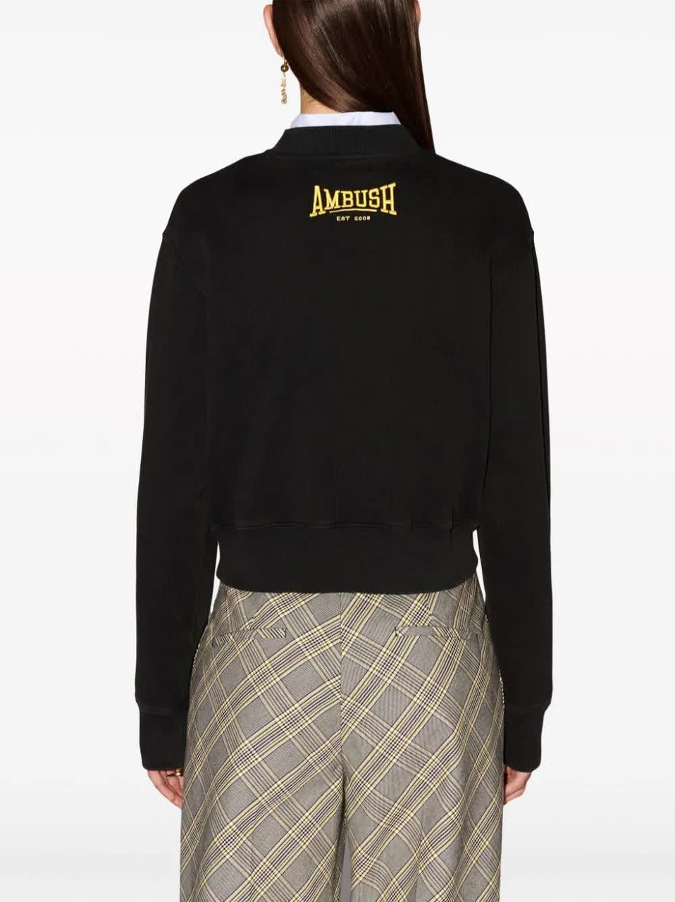AMBUSH Black Scholarship Cropped Emblem Cotton Sweater Zwart