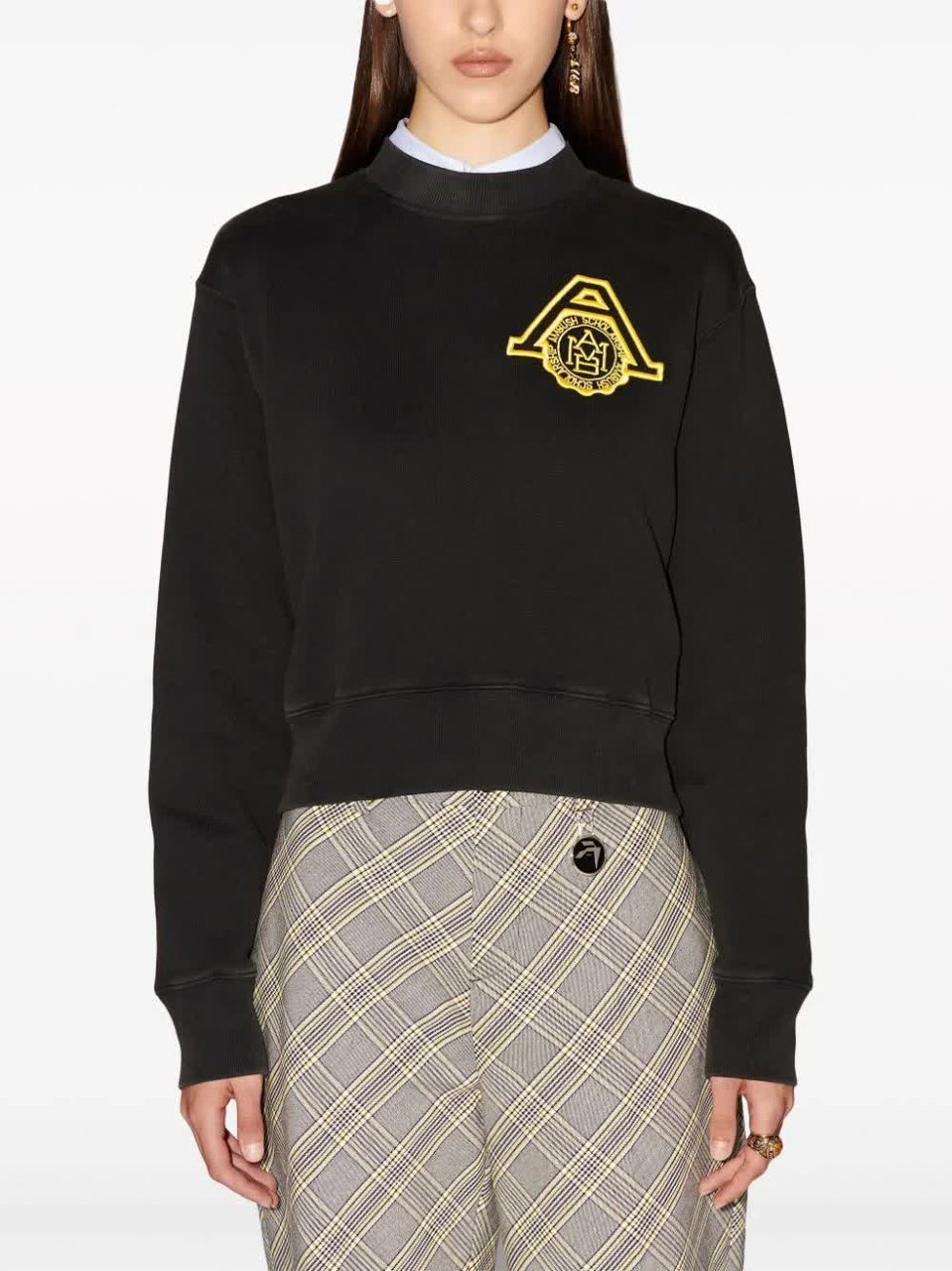 AMBUSH Black Scholarship Cropped Emblem Cotton Sweater Zwart