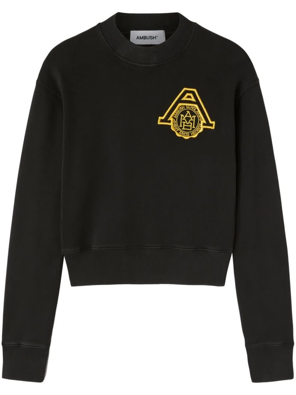 AMBUSH Black Scholarship Cropped Emblem Cotton Sweater Zwart