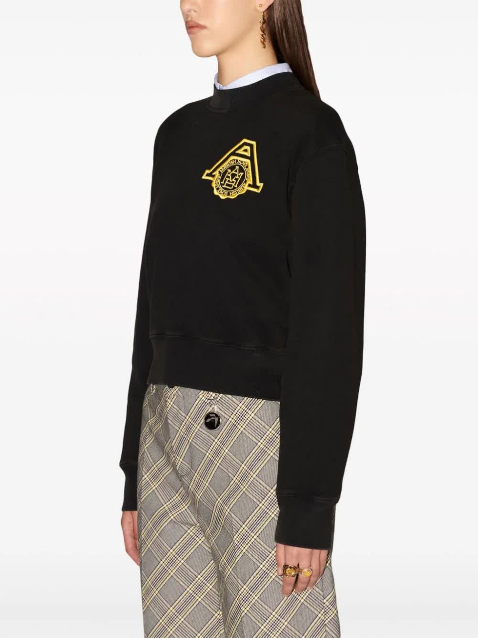 AMBUSH Black Scholarship Cropped Emblem Cotton Sweater Zwart