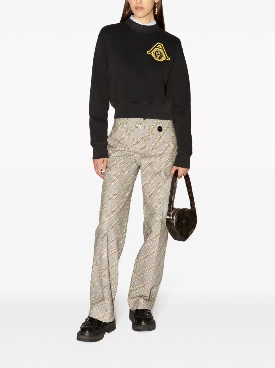 AMBUSH Black Scholarship Cropped Emblem Cotton Sweater Zwart