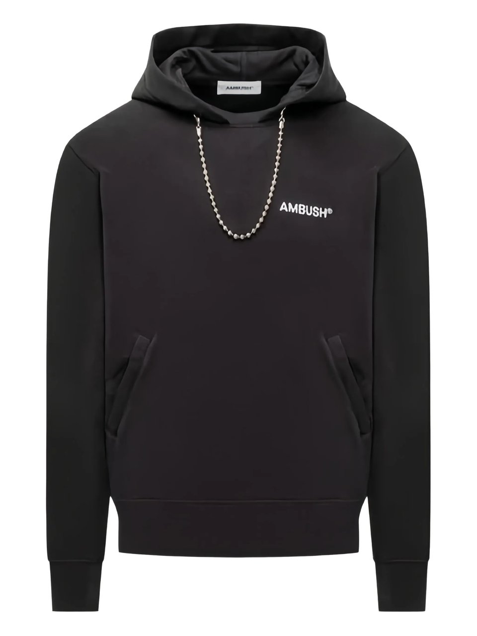 AMBUSH Black Ballchain Silver Detail Cotton Hoodie Zwart
