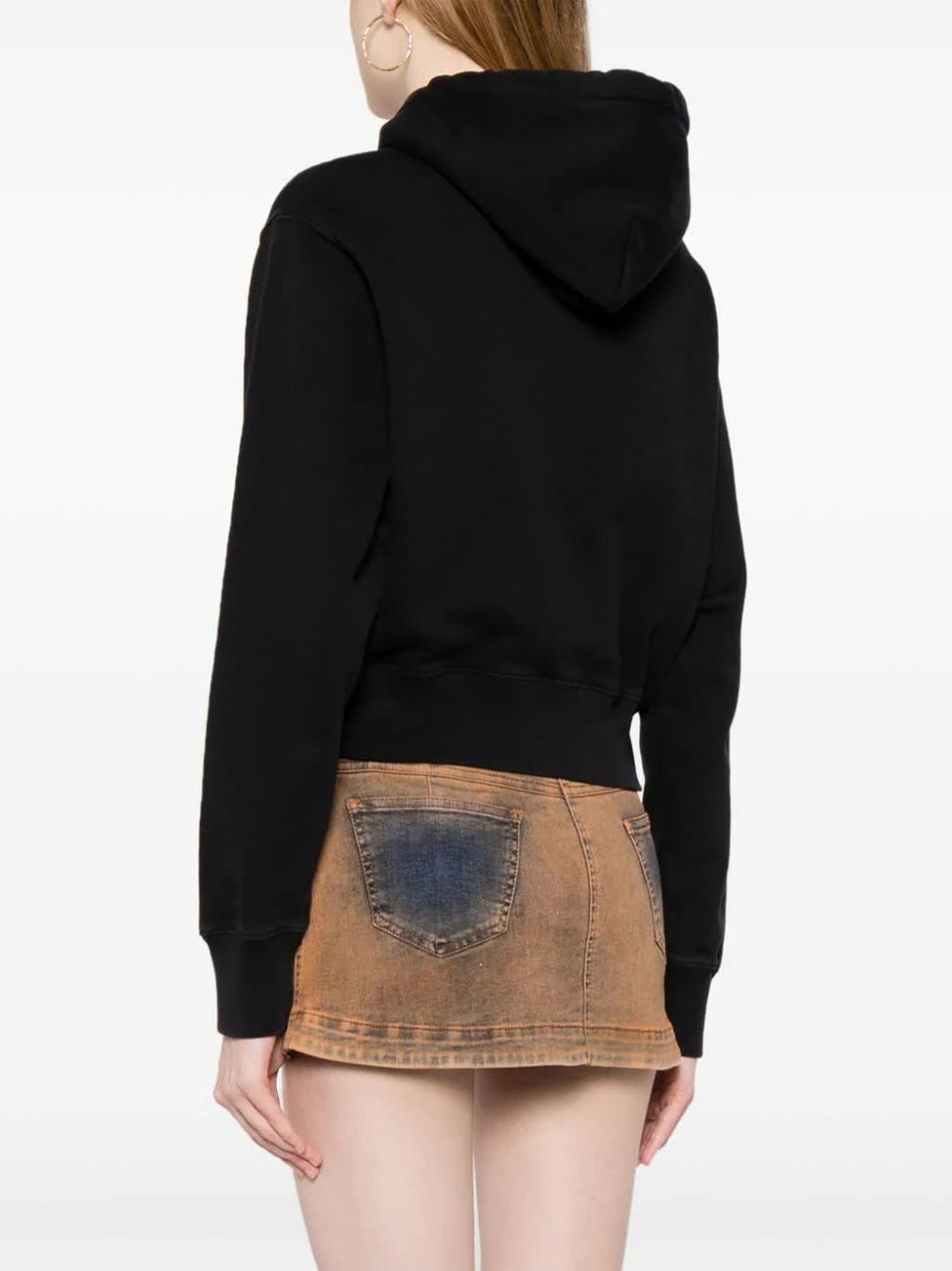 AMBUSH Black Amb Graphic Cropped Cotton Hoodie Zwart