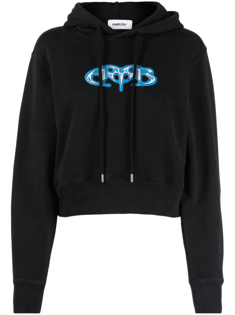 AMBUSH Black Amb Graphic Cropped Cotton Hoodie Zwart