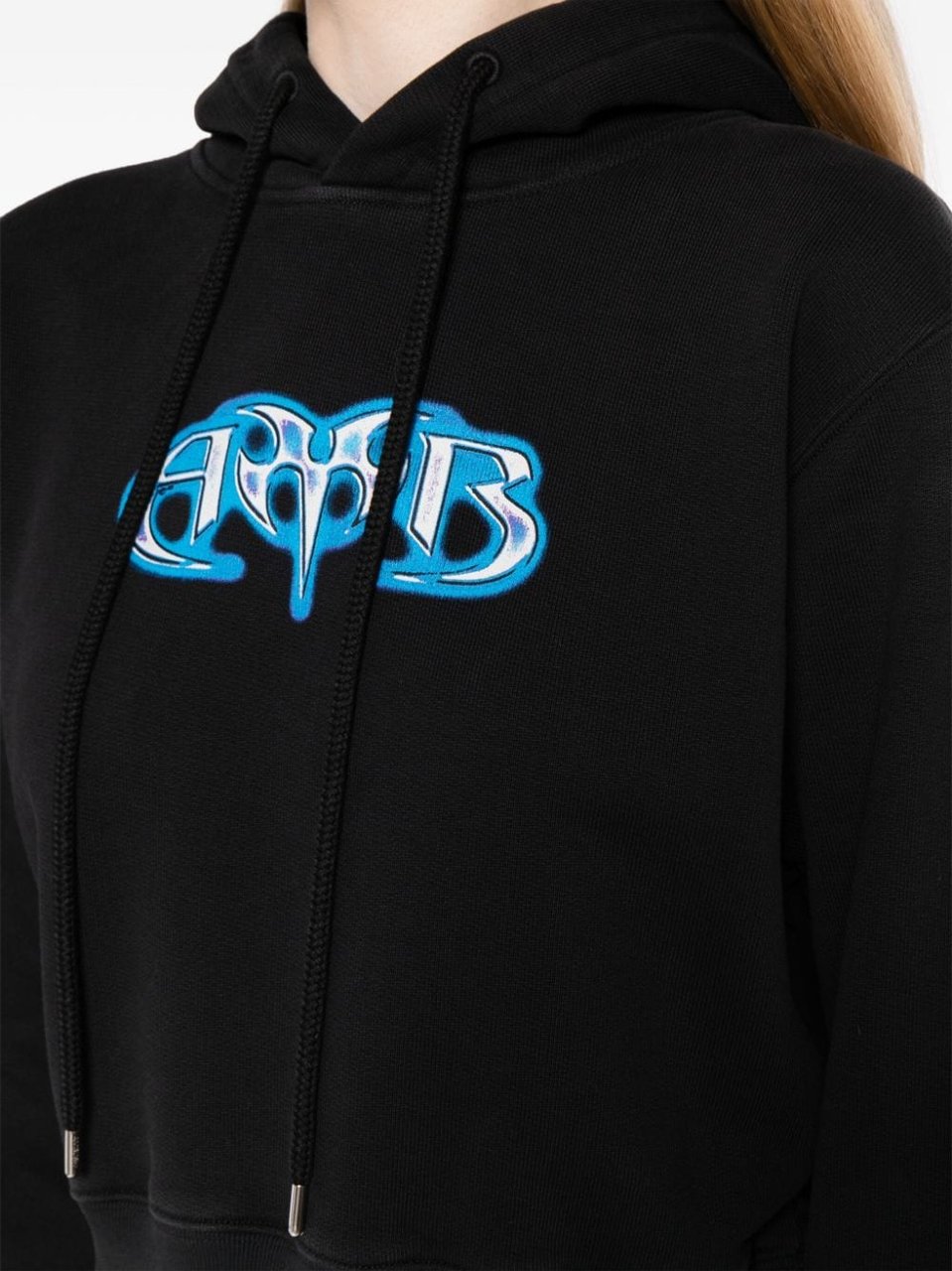 AMBUSH Black Amb Graphic Cropped Cotton Hoodie Zwart