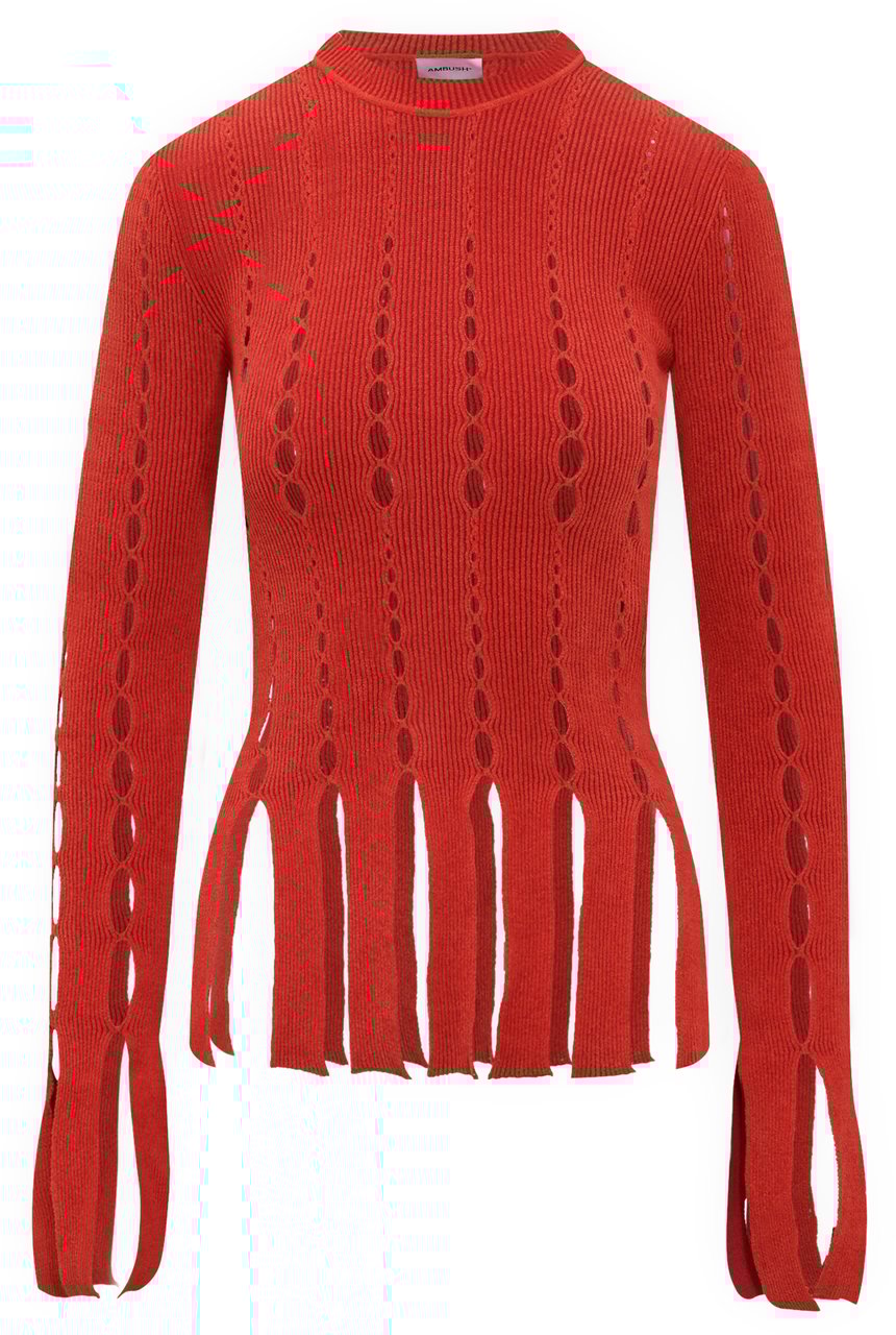 AMBUSH T-shirt in Maglia Cut Out Rood