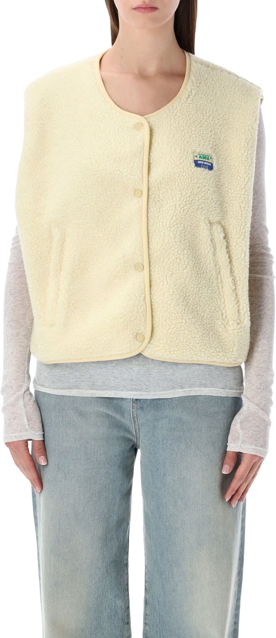 American Vintage Hok Town Pile Gilet Beige Wit