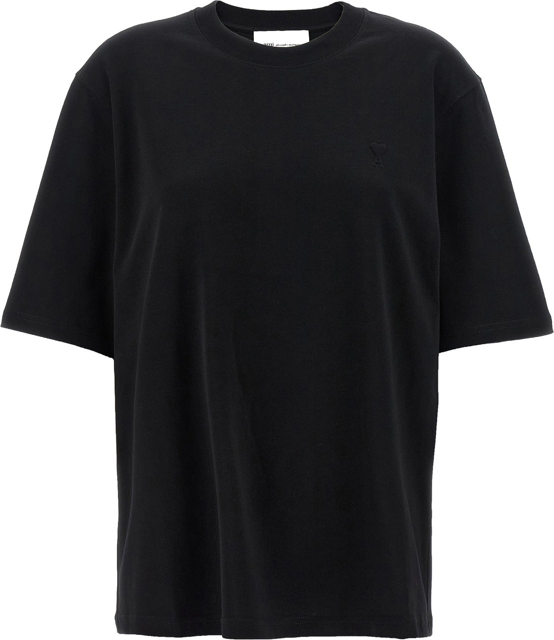 Ami Paris Black Cotton T-Shirt Zwart