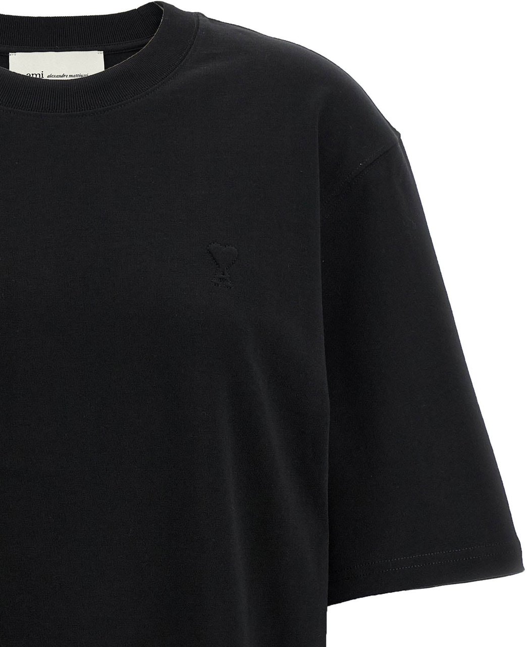 Ami Paris Black Cotton T-Shirt Zwart
