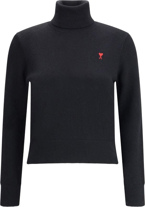 Ami Paris Black Merino Wool Turtleneck Zwart