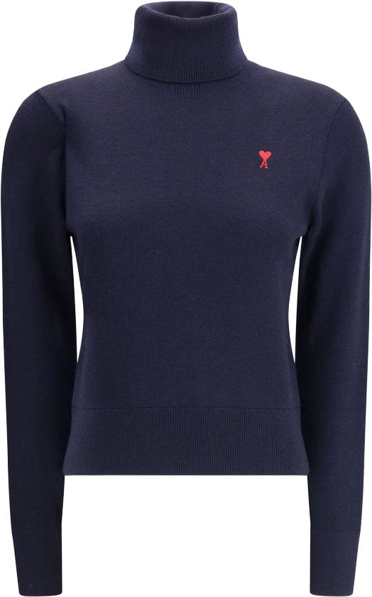 Ami Paris Blue Merino Wool Turtleneck Blauw
