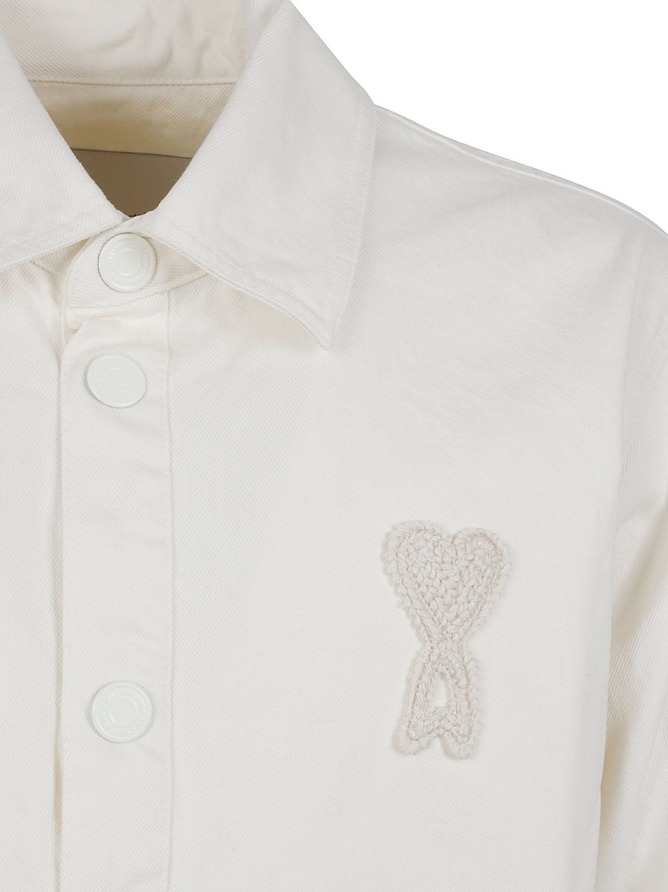 AMI Paris Heavy Cotton Denim Overshirt with Crocheted Patch Wit