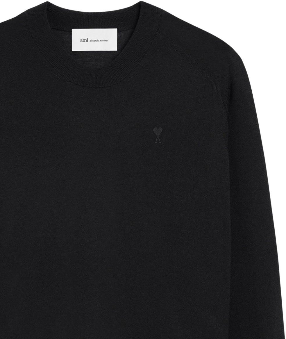 AMI Paris Black Round Neck Long Sleeve Logo Sweatshirt Zwart