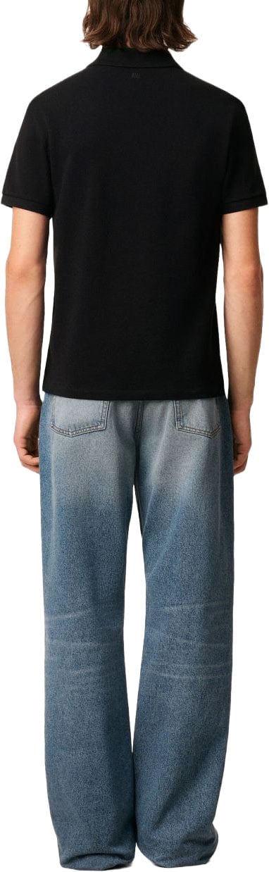 AMI Paris Organic Cotton Piqué Polo With Embroidered Logo Zwart