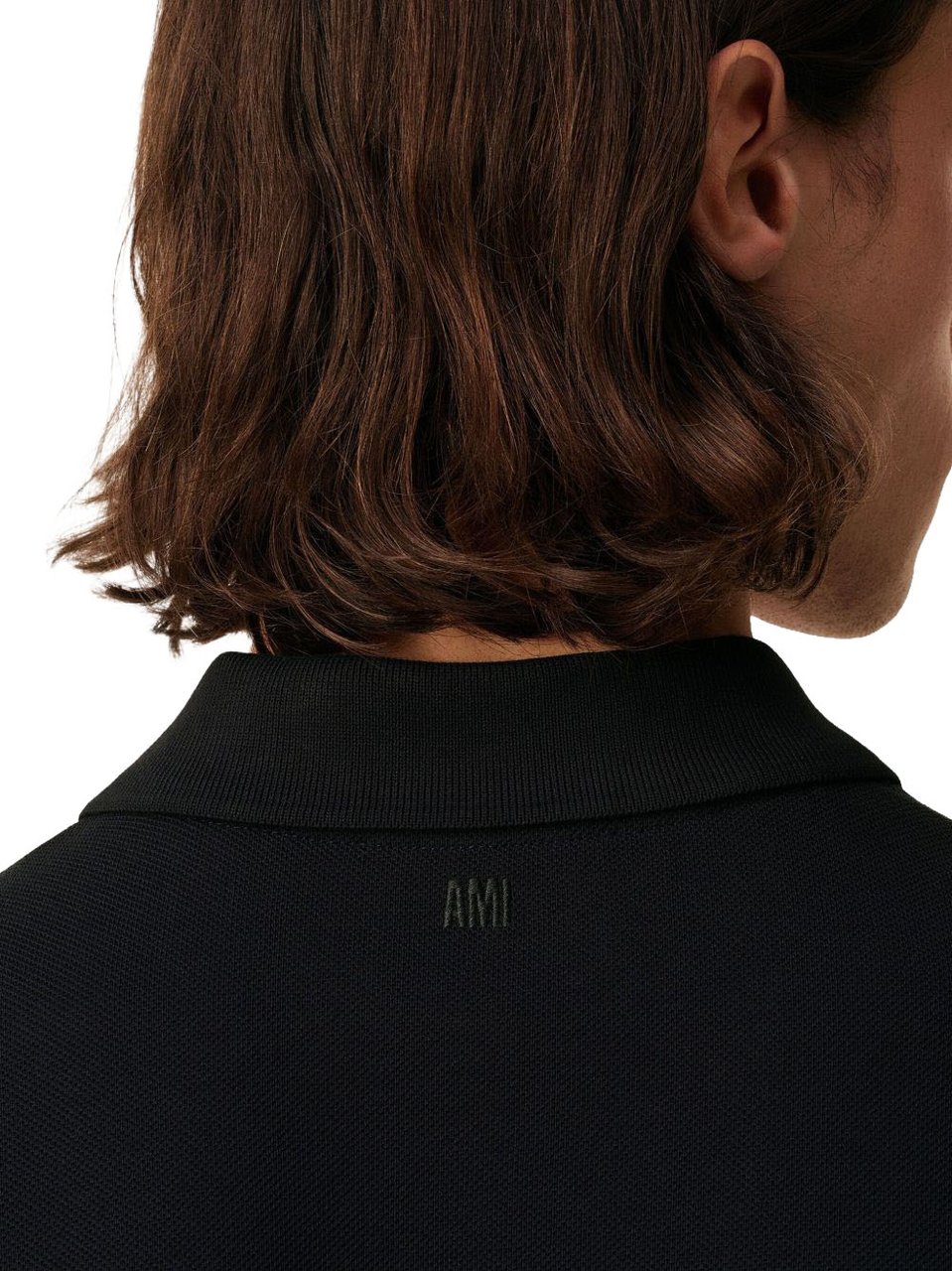 AMI Paris Organic Cotton Piqué Polo With Embroidered Logo Zwart