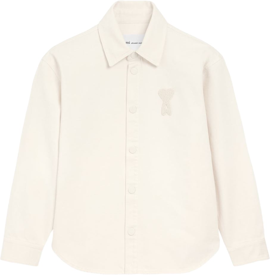 AMI Paris Beige De Coeur Crochet Patch Snap-Button Shirt Neutraal