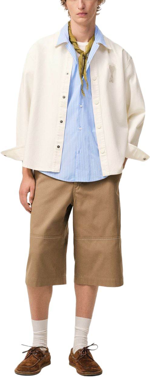 AMI Paris Beige De Coeur Crochet Patch Snap-Button Shirt Neutraal