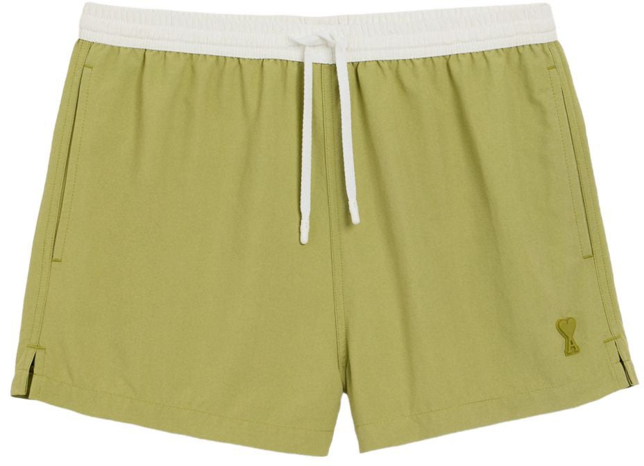 AMI Paris Tailored Olive Green Shorts with Contrasting Waistband Groen
