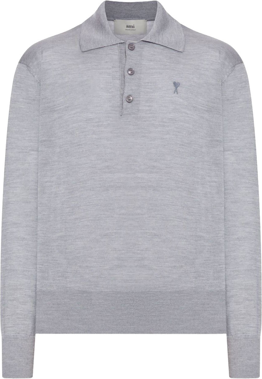 AMI Paris Long-Sleeved Grey Wool Polo Wit
