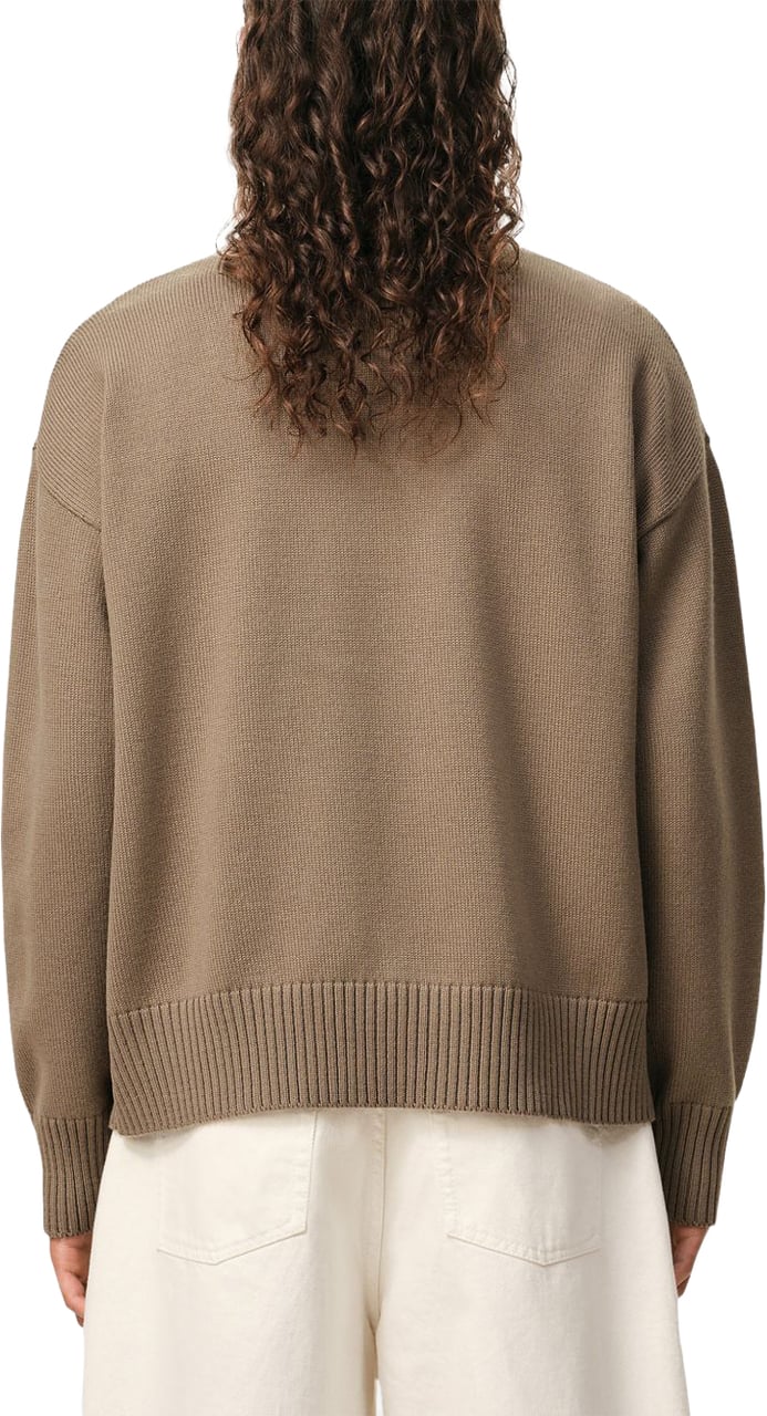 AMI Paris Taupe Beige Intarsia Knit Sweater Bruin
