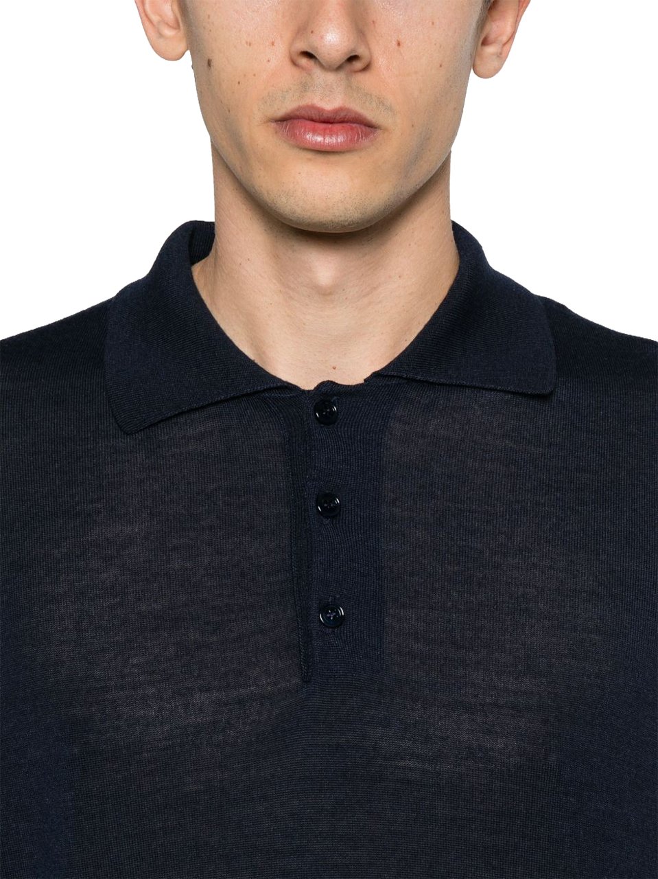 AMI Paris Navy Blue Long-Sleeve Polo Shirt Zwart