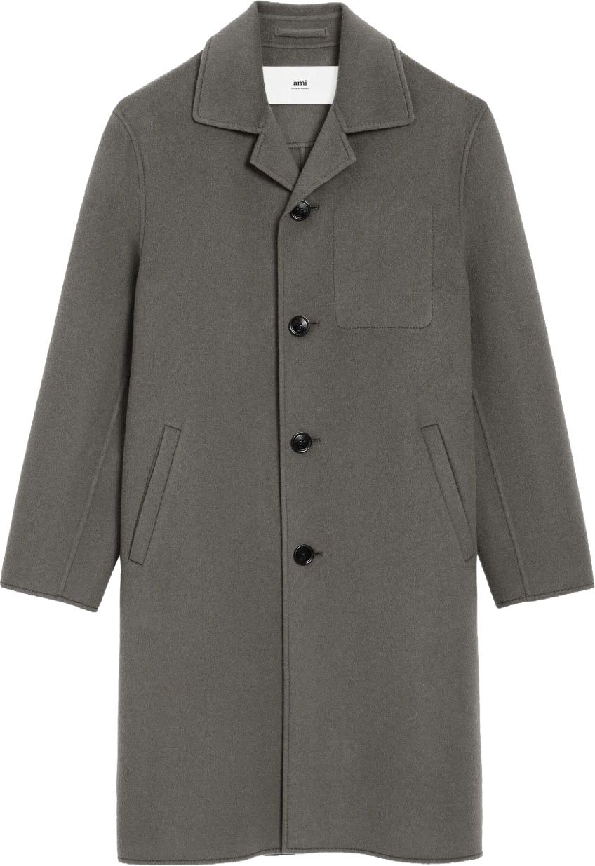 AMI Paris Single-Breasted Coat with Notched Lapel Grijs