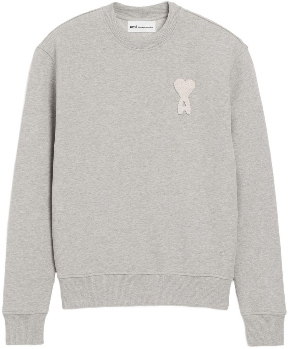 AMI Paris Grey Crochet Patch Tonal Embroidery Sweatshirt Wit