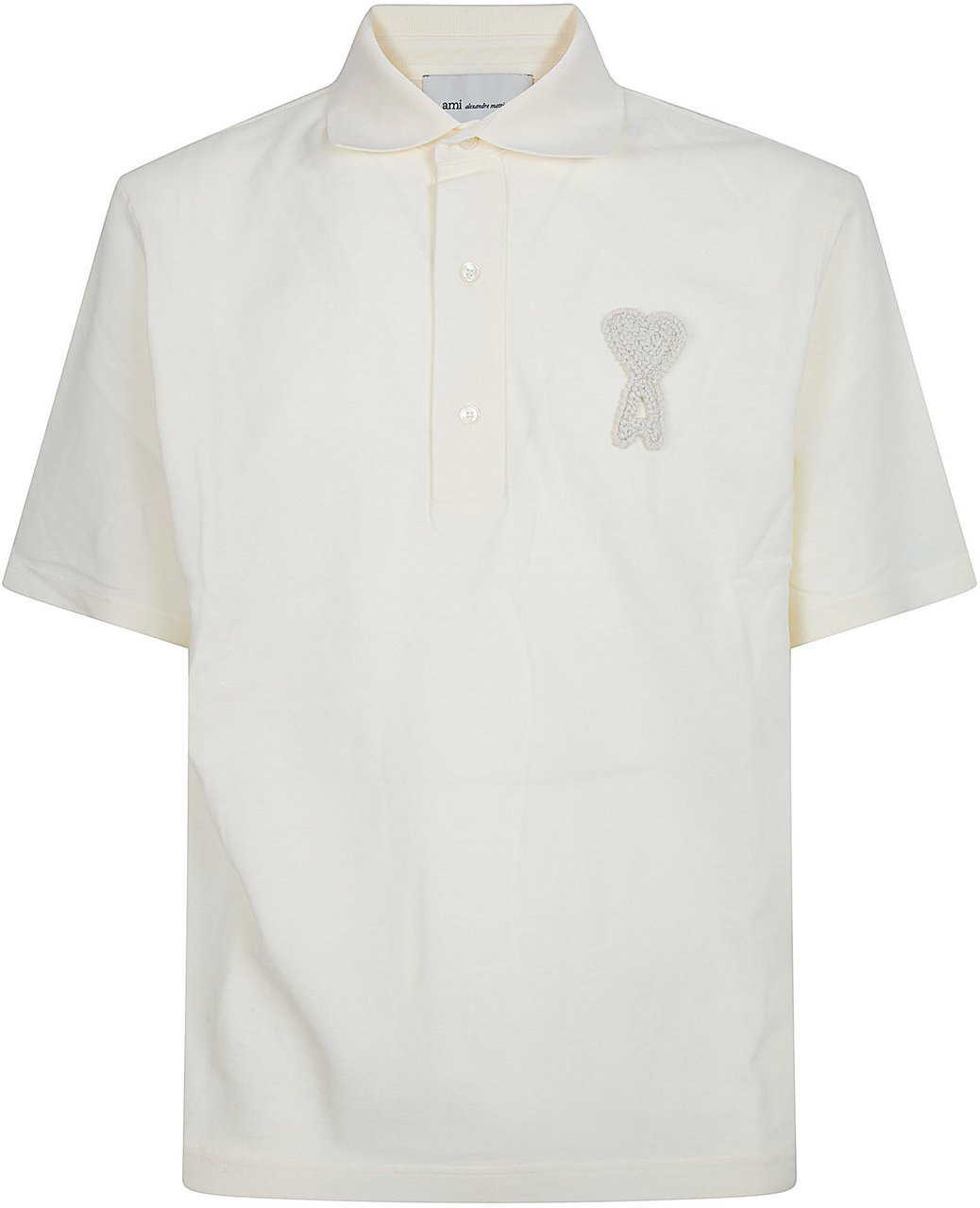 AMI Paris Organic Cotton Piqué Polo with Embroidered Logo Wit