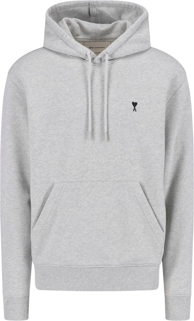 AMI Paris Grey Ami de Cœur Kangaroo Pocket Hoodie Grijs